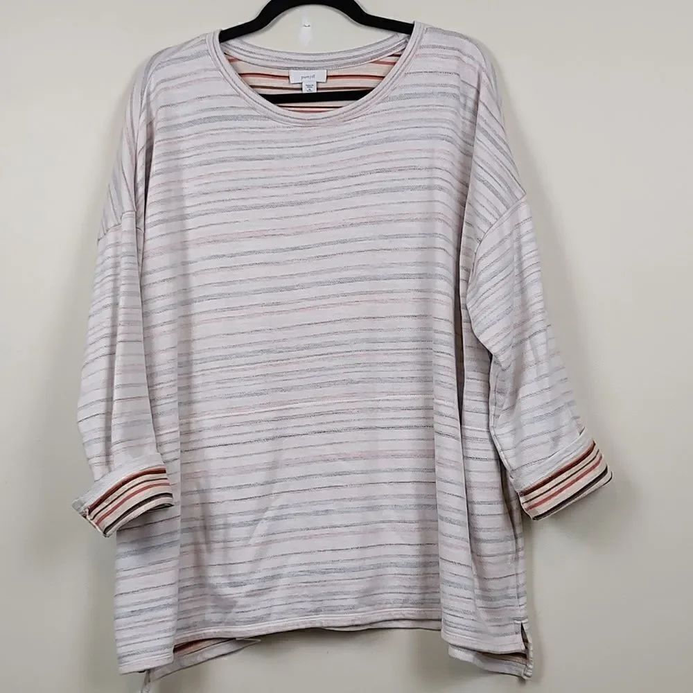 J. Jill Purejill Lovely Stripe Inside Out Oversized Cotton Shirt Size XLP Bisque